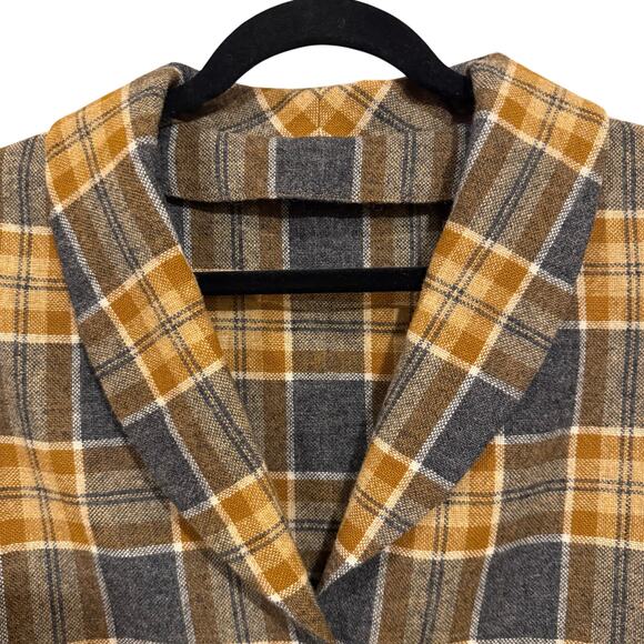 Handmade Plaid Wool Vest Size M‎ Crop Academia Blokecore College Preppy Mustard - Picture 2 of 8